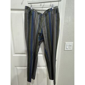 Akris punto Striped Career Casual Pants Blue Green‎ Gray White
